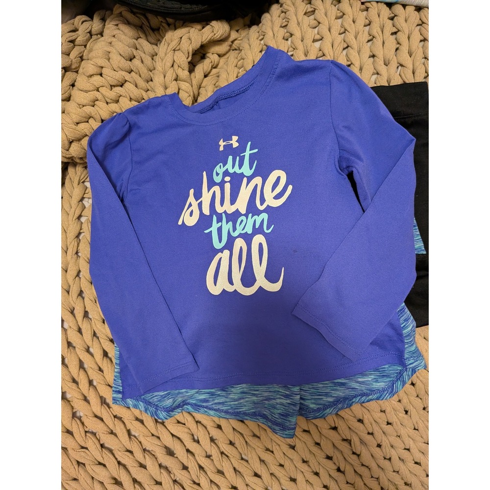 Under Armour Kids 4T Purple Out Shine Them All Shirt and Black Leggings Set
